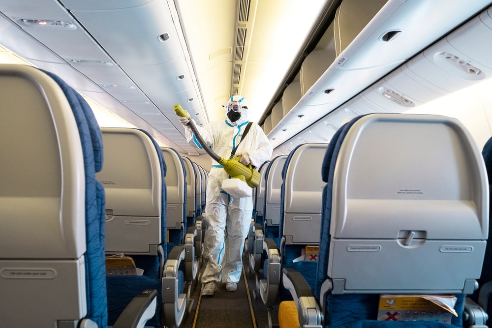 Airport is being cleaned to prevent spread of COVID.