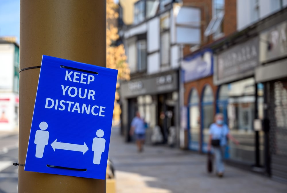 Social Distancing Sign on a UK High Street.