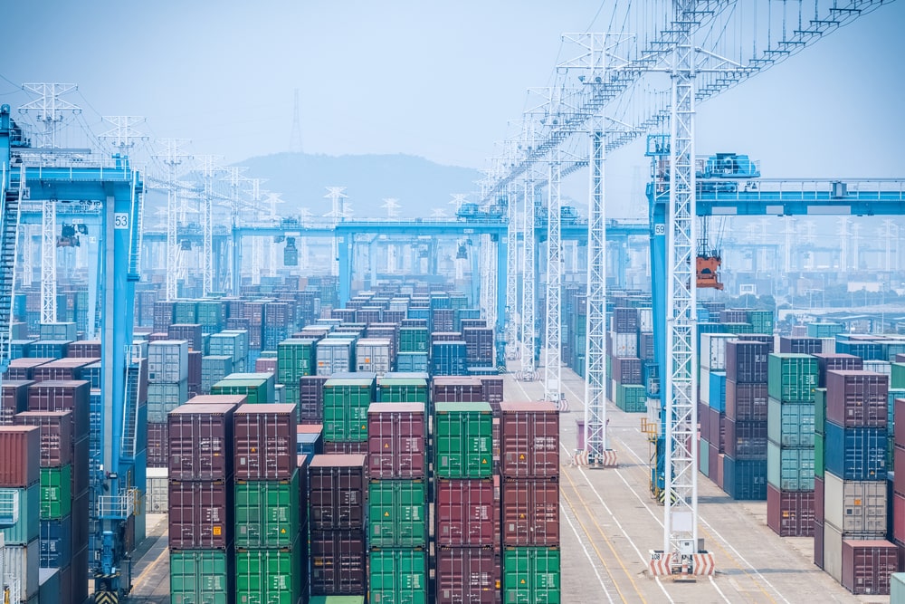 Container Yard closeup, port of NIngbo Zhoushan, China