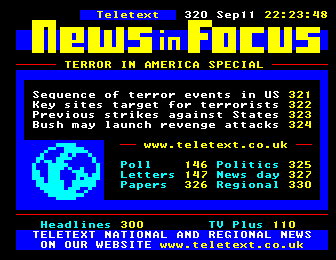 Teletext page from September 11, 2001