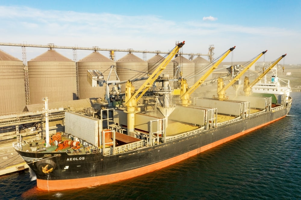 Grain being loaded onto a ship at the Port of Odessa, Ukraine