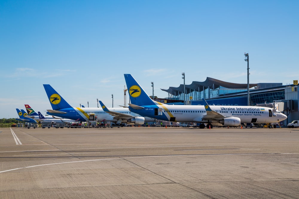 Aircrafts at the airport gates. Kiev Boryspil International airport.